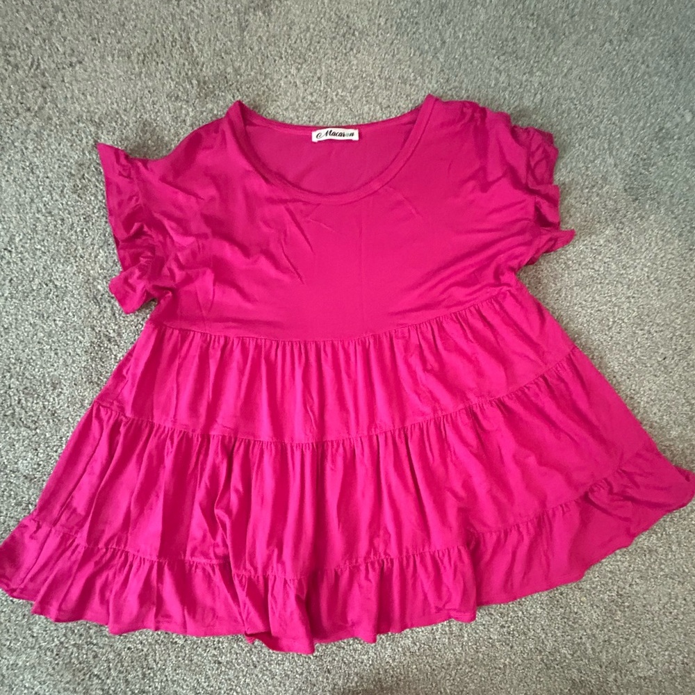 Faded Glory Vibrant Pink Ruffled Blouse